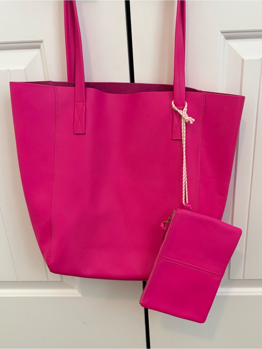 J. Crew Bright Pink Tote with Matching Wristlet, all leather